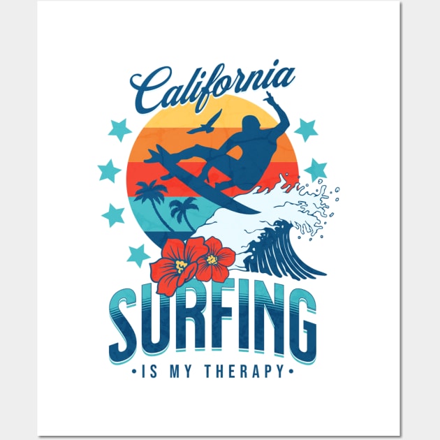 Surfing is my Therapy - Vintage Surf Wall Art by ZimBom Designer